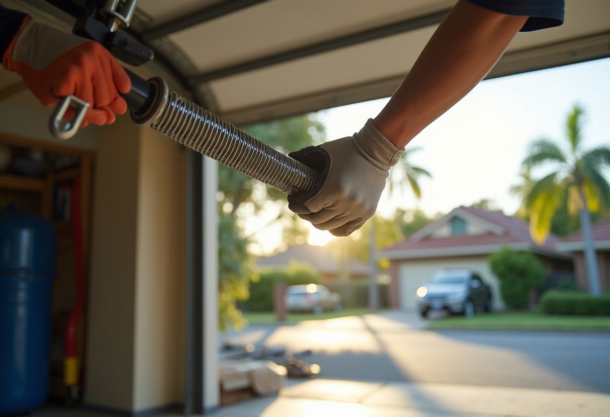 Torsion spring being wound on a garage door
