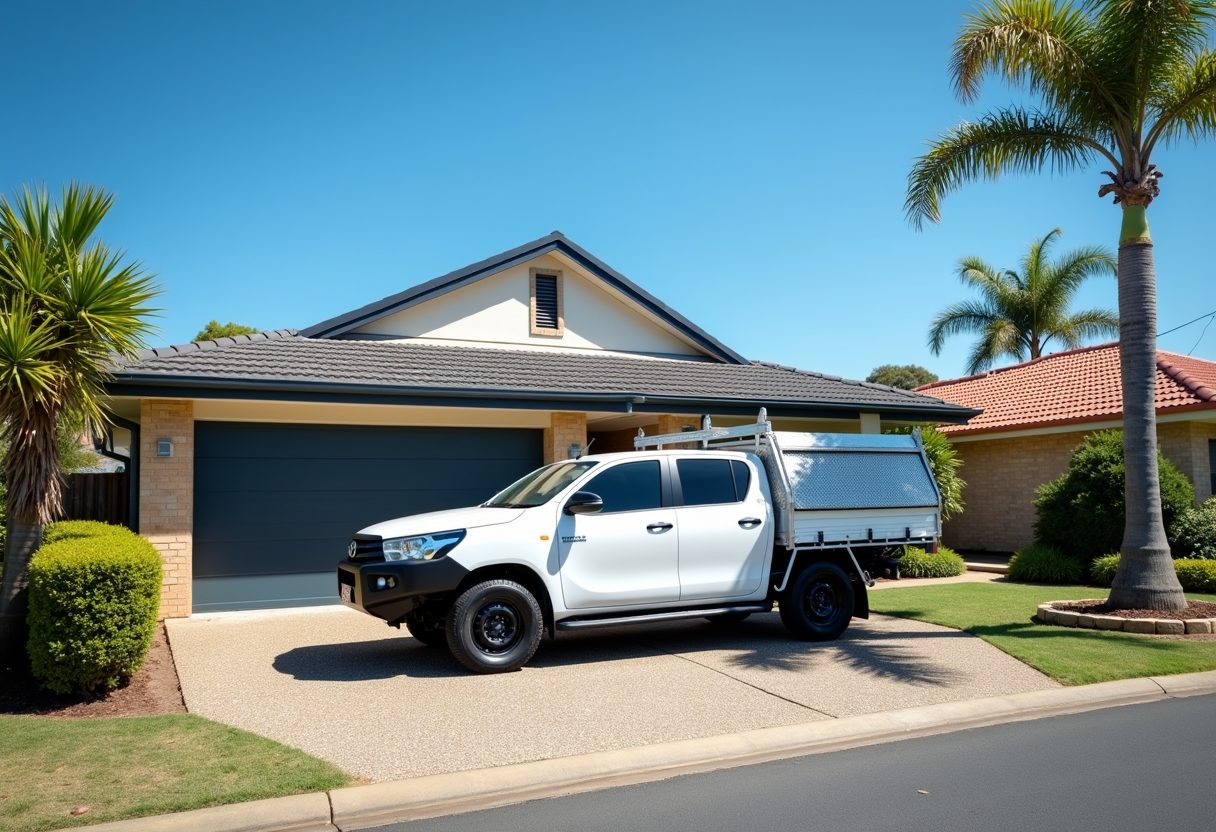 Technician ute in a driveway with a new garage door — Mermaid Beach